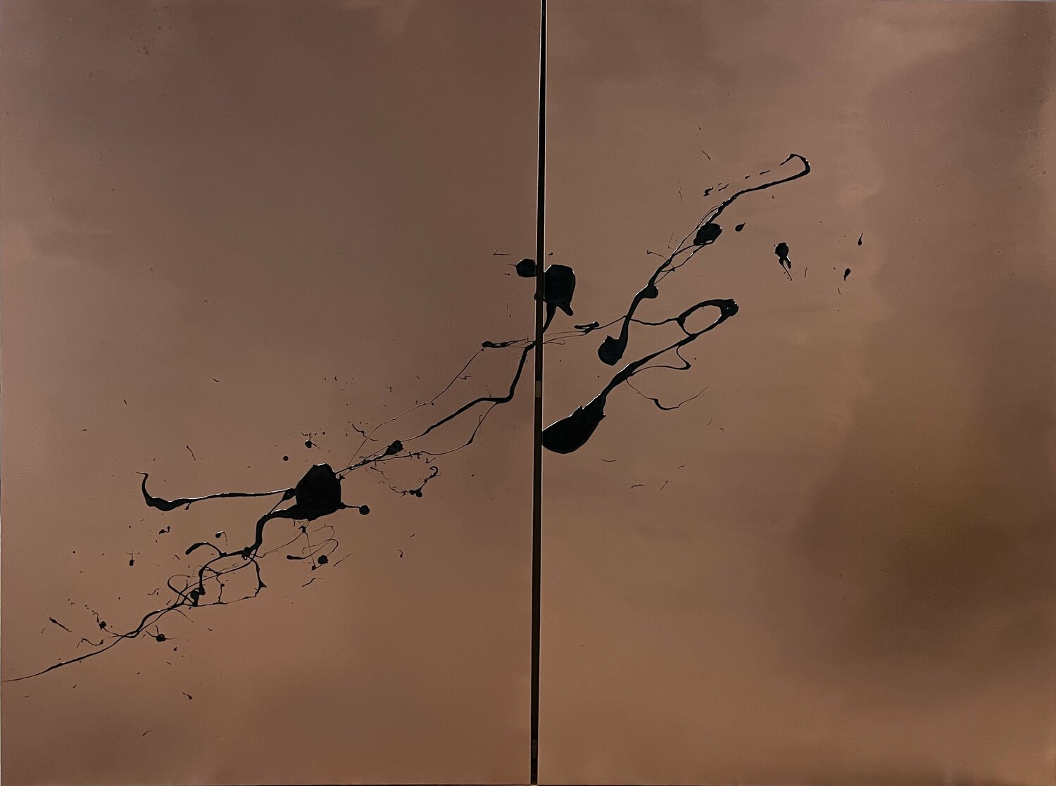 LIGHTMING IN THE SKY OF COPPER DIPTYCH Alessio Luzzi Original painting for sale