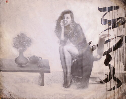 Untitled ( David Hockney, Sir David Webster, Chen Man, Gu Jingzhou) by Michael Andrew Law Cheuk Yui, Painting for Sale on Select