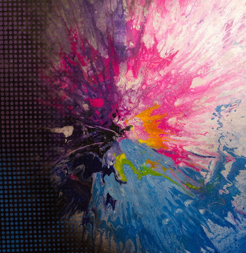 Magenta, Blue and Violet - Ordered Dots, Chaotic Burst von Michael Andrew Law Cheuk Yui, Malerei kaufen auf Select