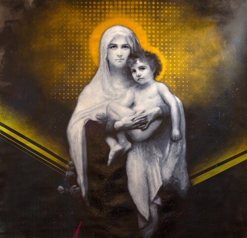 Prayers with Bouguereau : La Madone aux Roses : The Madonna of the Roses and Jesus Christ by Michael Andrew Law Cheuk Yui, Painting for Sale on Select