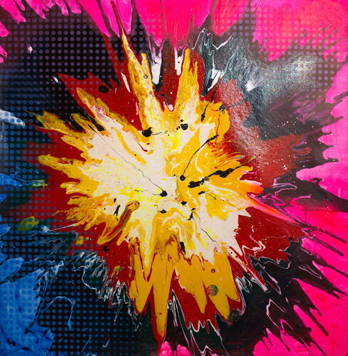 Yellow, Magenta and Blue - Paintings are not like the Internet, They're not like movies, They're not electronic-friendly; You have to go see them, You have to stand in front of them, That's the great thing about them (Collaboration with Tatyana Tingyan) by Michael Andrew Law Cheuk Yui, Painting for Sale on Select
