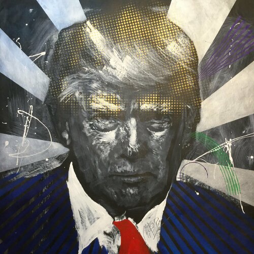 Untitled ( Donald John Trump with Modern Day Lichtenstein Ben Day Dots ) von Michael Andrew Law Cheuk Yui, Malerei kaufen auf Select
