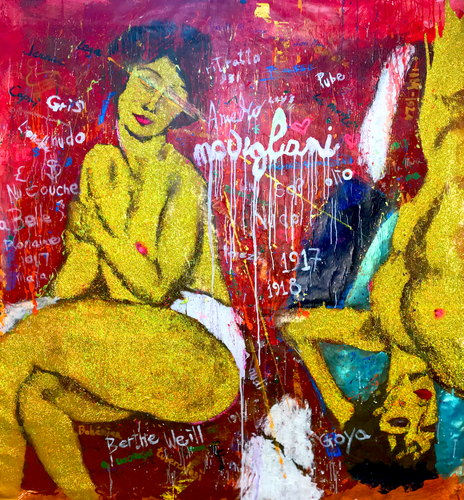 Untitled Art History Painting ( Amedeo Modigliani's La belle romaine & Nu couché ) by Michael Andrew Law Cheuk Yui, Painting for Sale on Select