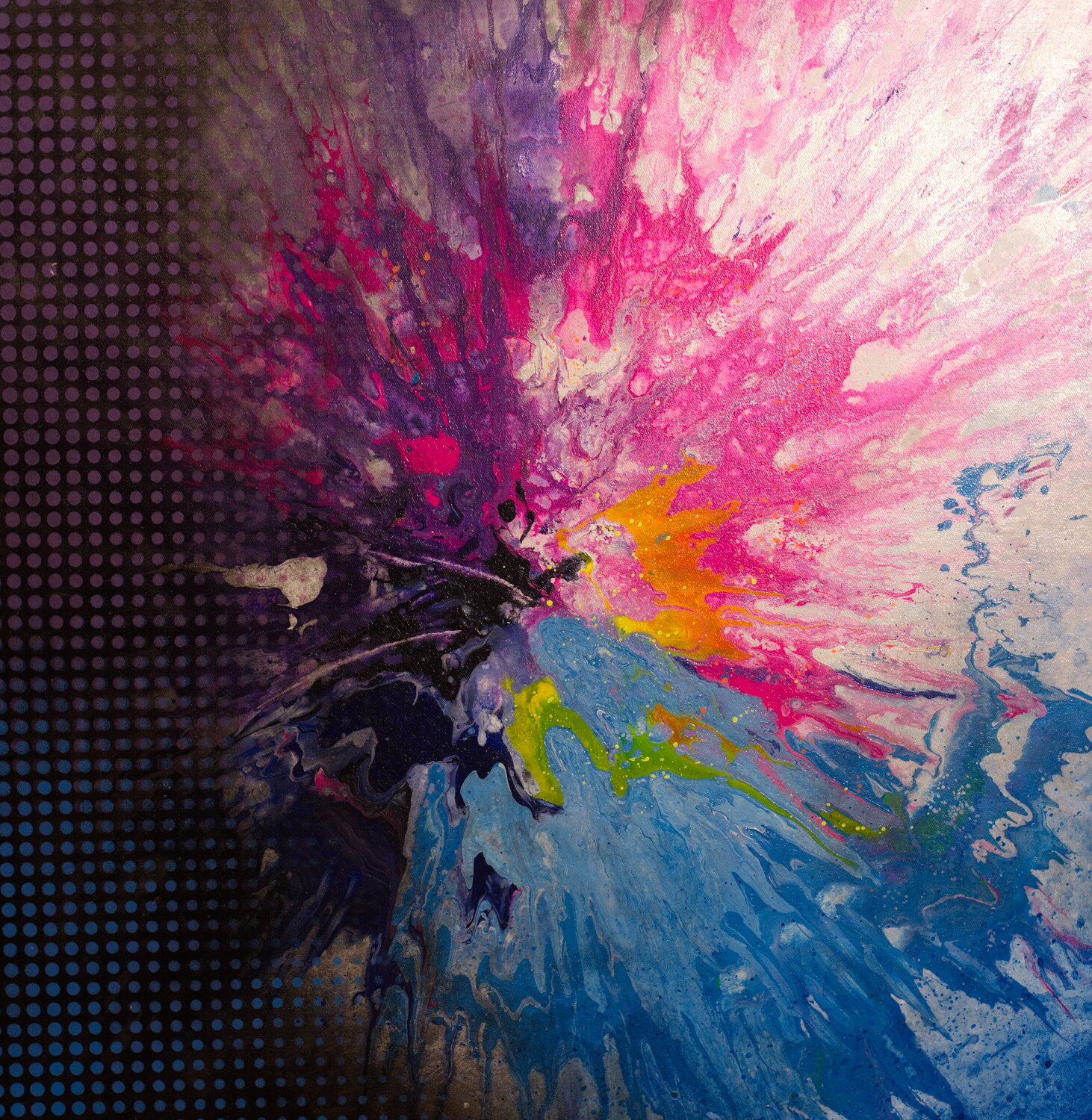 Magenta, Blue and Violet - Ordered Dots, Chaotic Burst Michael Andrew Law Cheuk Yui Originalgemälde zu verkaufen