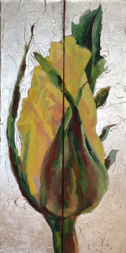 Bliss - Yellow Rosebud (Dipthycon,Silber) by Eva Konya, Painting for Sale on Select