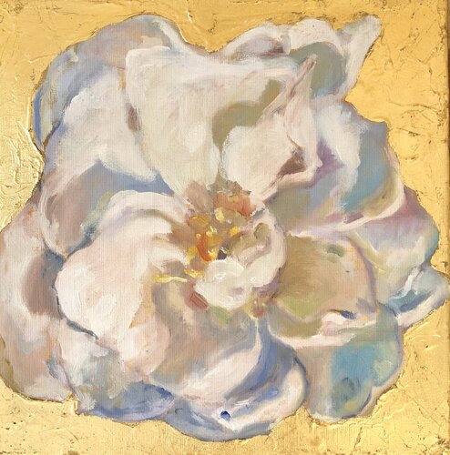 The white Rose of Trust (Gold) by Eva Konya, Painting for Sale on Select