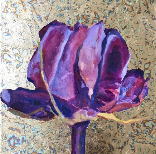The deeply beautiful iconic rose (with metal plate leaf pattern) by Eva Konya, Painting for Sale on Select