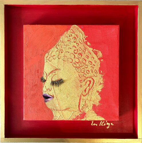 The blissful golden-red Buddha field by Eva Konya, Painting for Sale on Select