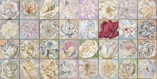 Shades of Love - Composition of 32 Roses pieces by Eva Konya, Painting for Sale on Select