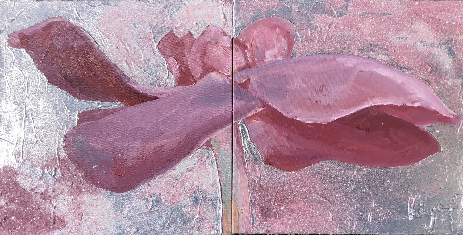 Goddess of Orchidee (GLITTER) Blattmetall Silber Dypthichon Eva Konya Original painting for sale