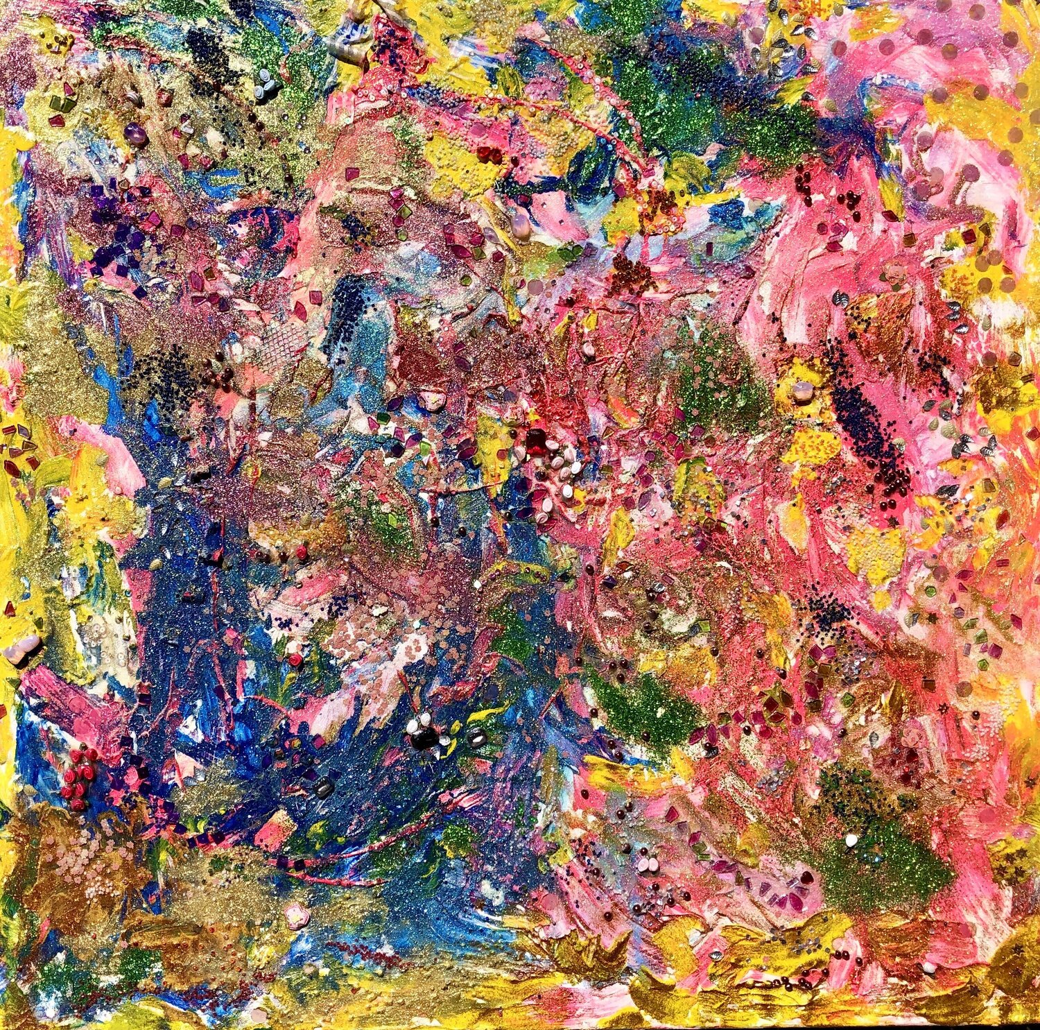 Colorful Lovelies in Wonderland GLITTER & PEARLS & GEMSTONES Eva Konya Original painting for sale