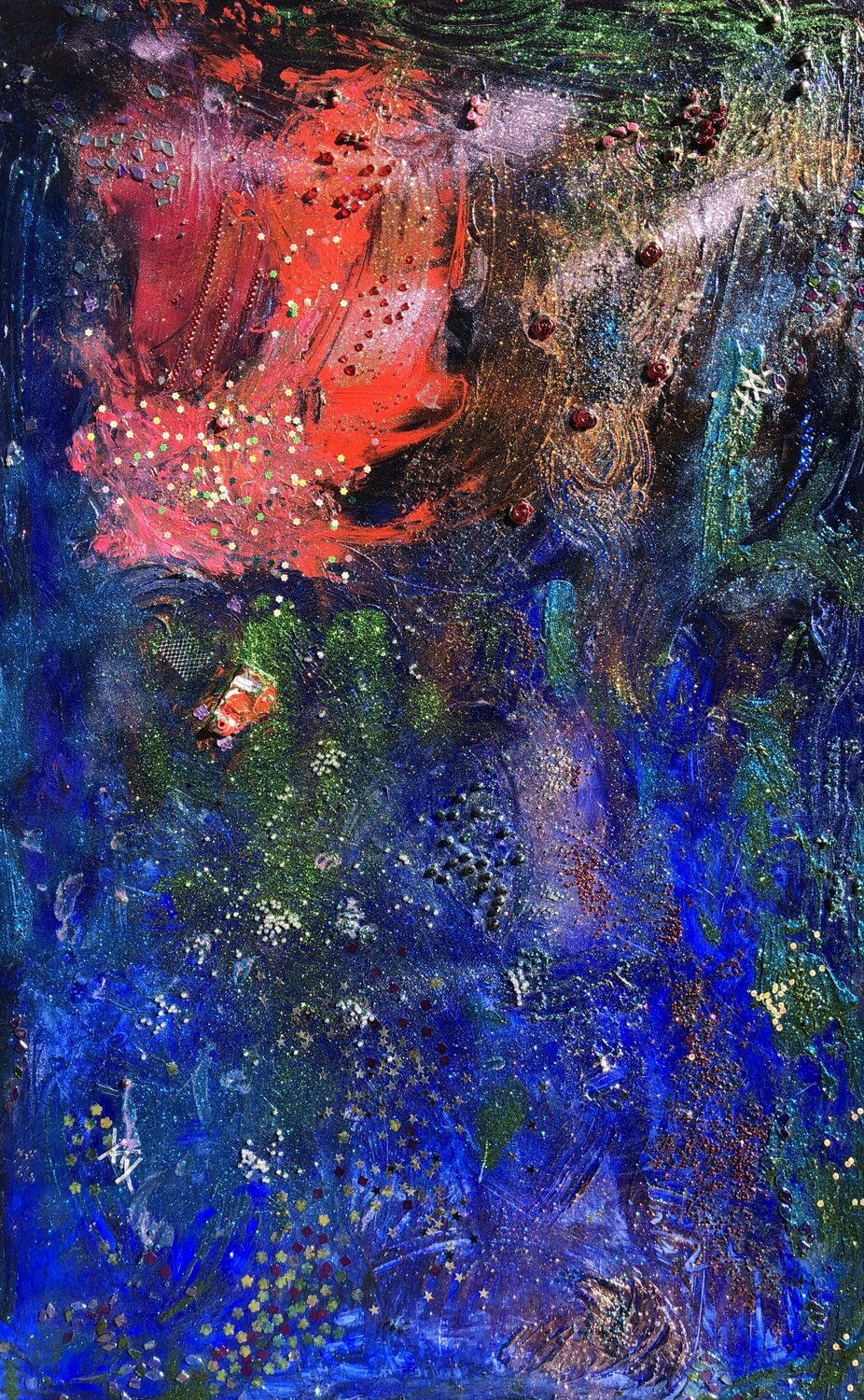 Love in Wonderland GLITTER & PEARLS & GEMSTONES Eva Konya Original painting for sale