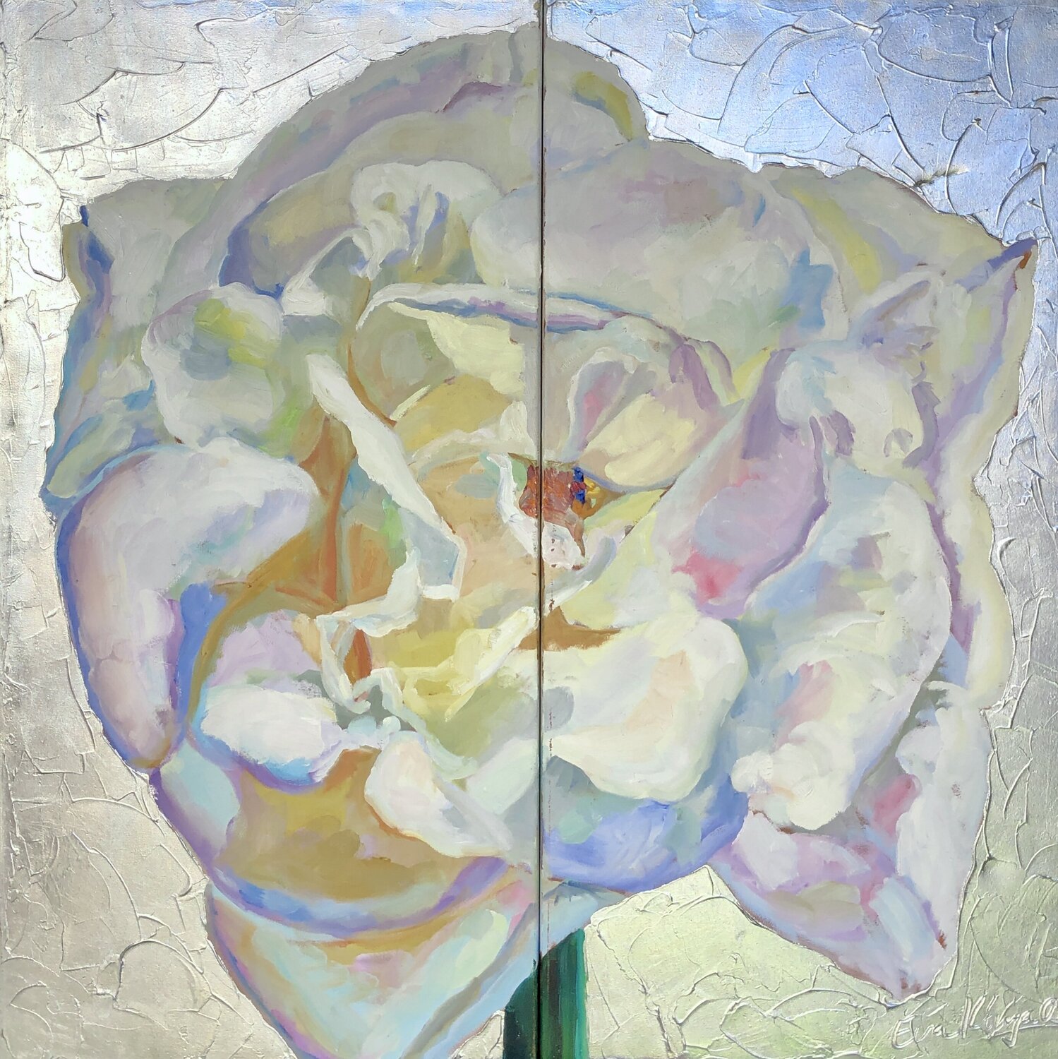 Good Vibes of Magic White Rose  - SILVER Eva Konya Original painting for sale