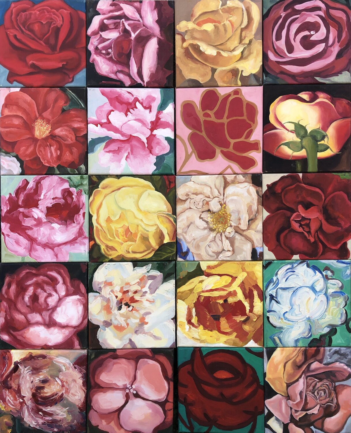 Color Shades of Love around the World (20 Roses piece composition) Eva Konya Original painting for sale