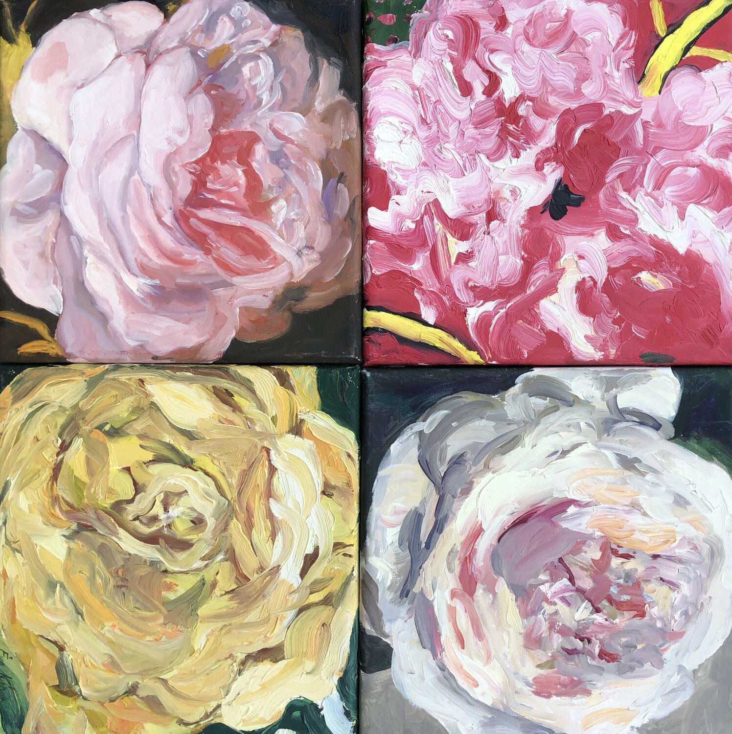 Color shades of love (Composition of 4 Roses) Eva Konya Original painting for sale