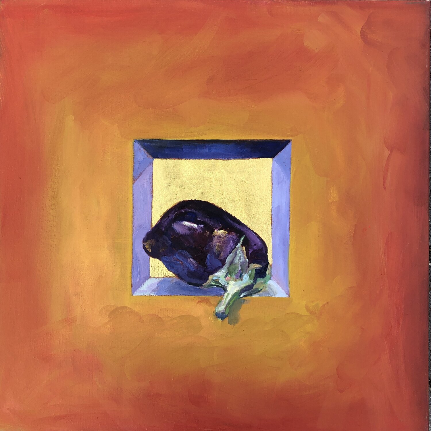 Vida mediterránea - Berenjena / Gold Eva Konya Original painting for sale