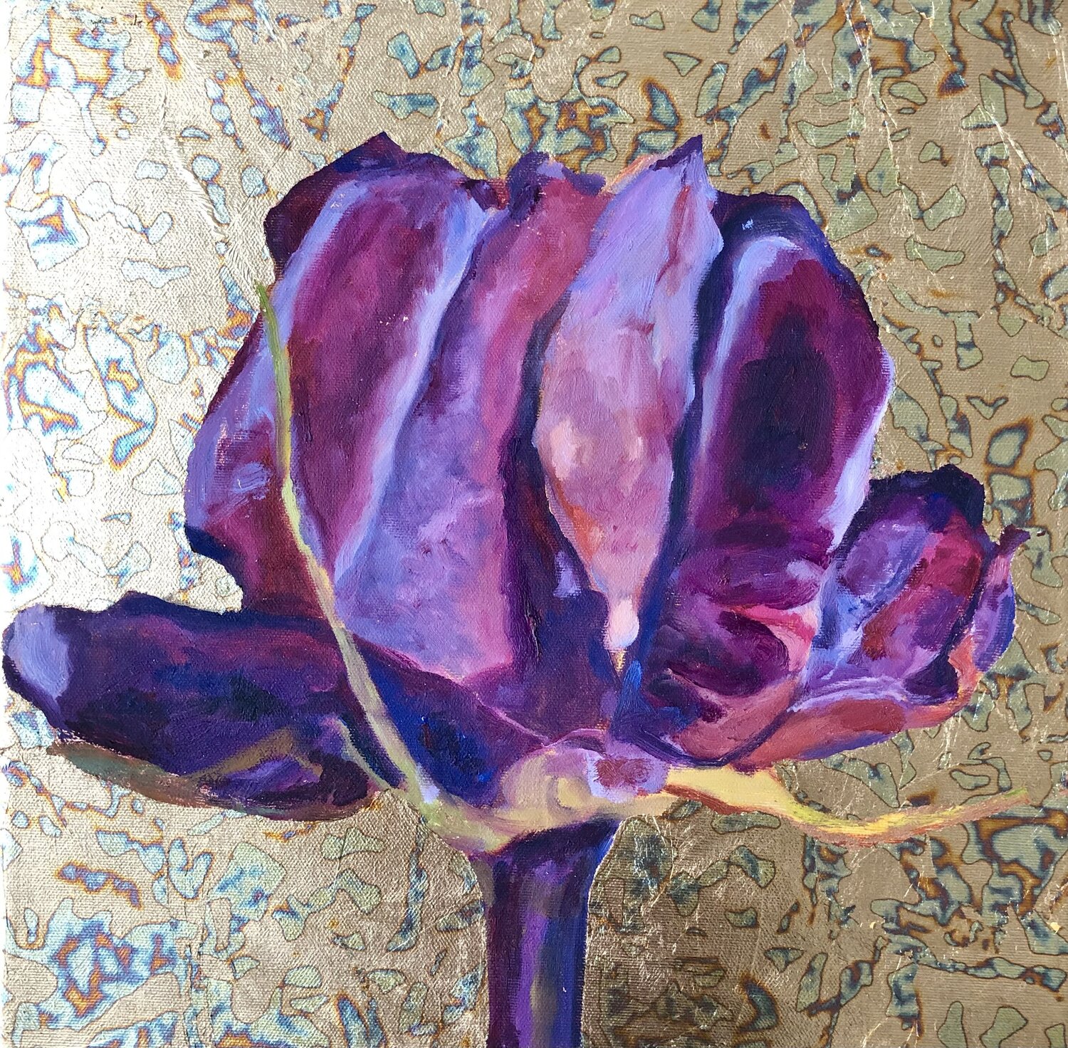 The deeply beautiful iconic rose (with metal plate leaf pattern) Eva Konya Original painting for sale