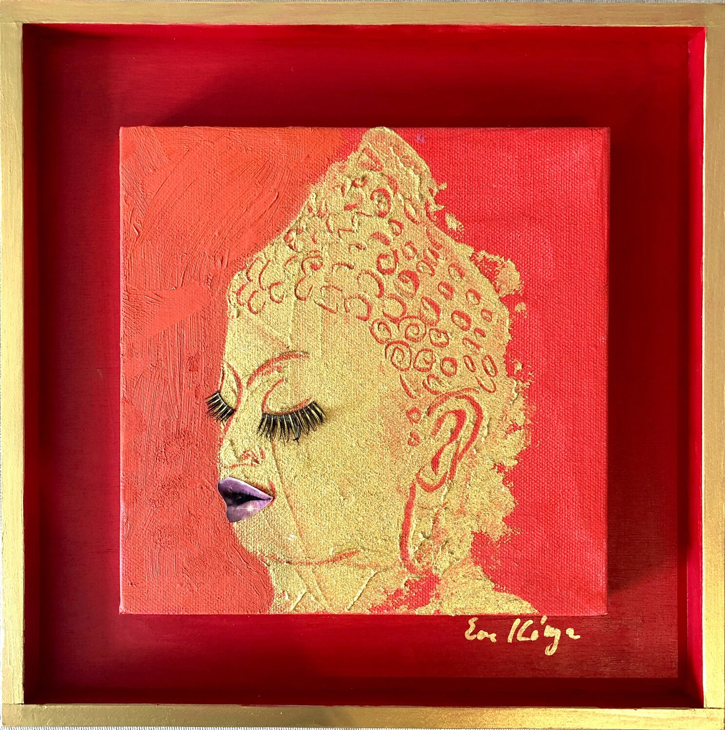The blissful golden-red Buddha field Eva Konya Original painting for sale