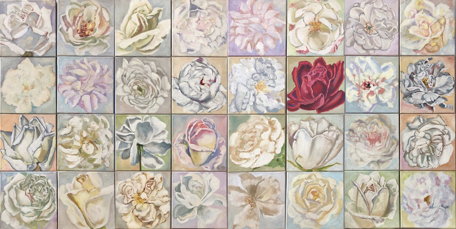 Shades of Love - Composition of 32 Roses pieces Eva Konya Original painting for sale