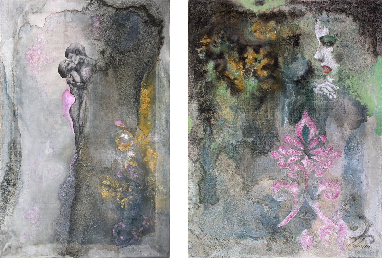 Set di 2 opere: "Un amore segreto" e "Pensiero d'amore" Milena Nicosia Original painting for sale