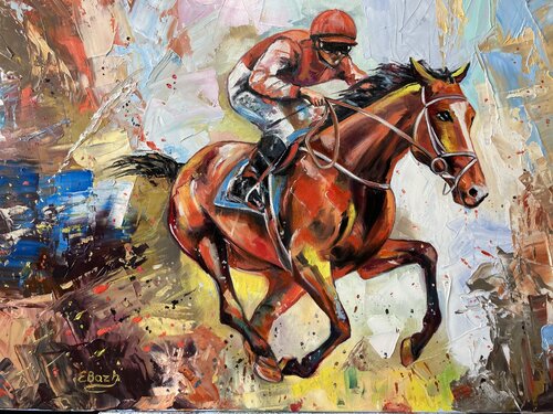 Thundering Hooves: Jockey's Race by Eva Bazhenova, Painting for Sale on Select