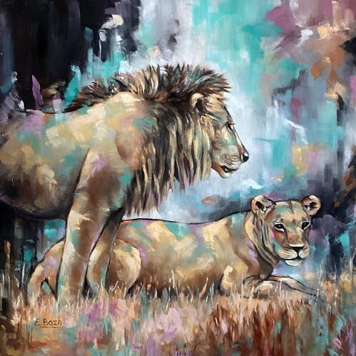 Guardians of the Savannah by Eva Bazhenova, Painting for Sale on Select