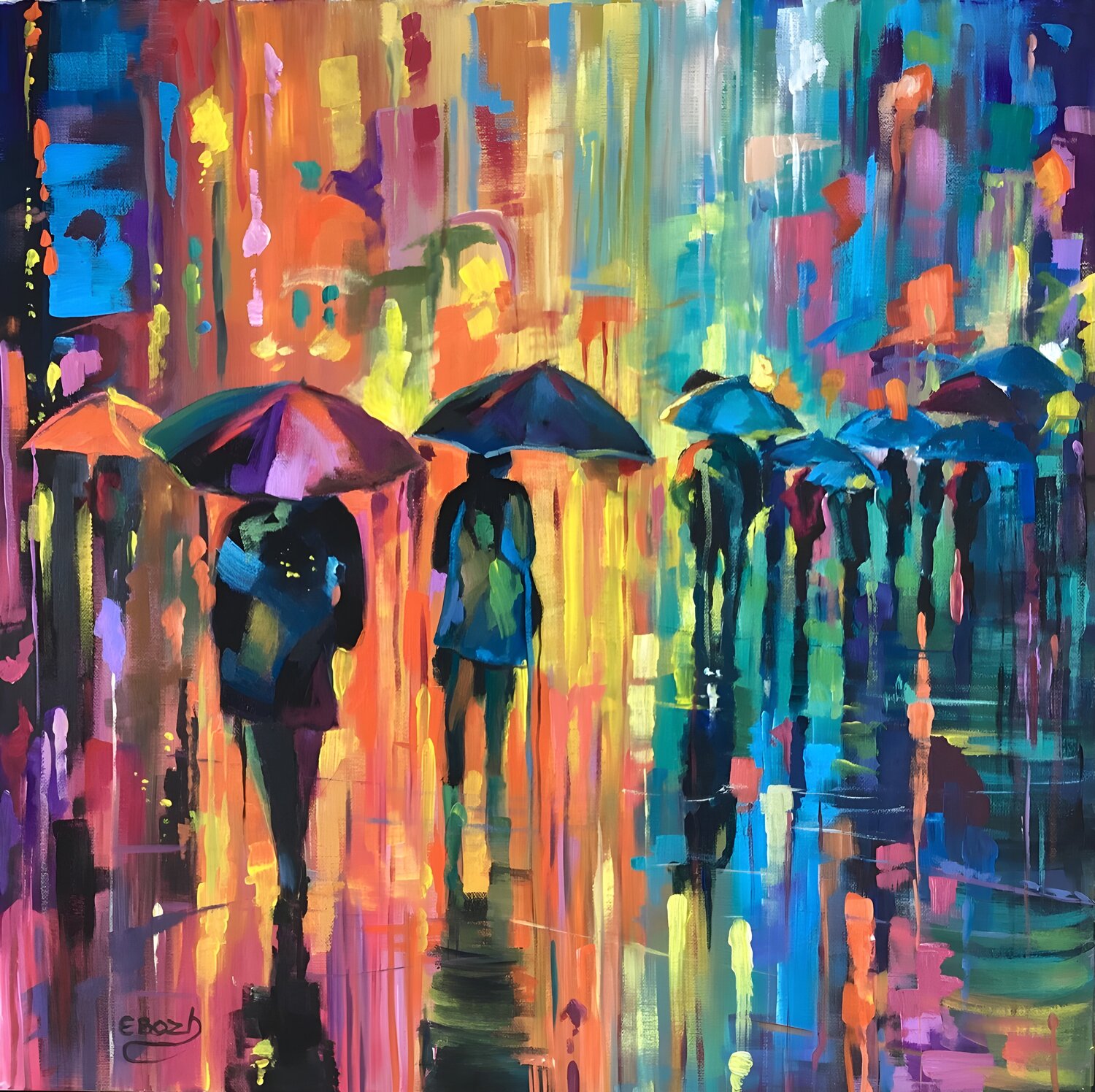 Rainbow Rain Eva Bazhenova Original painting for sale