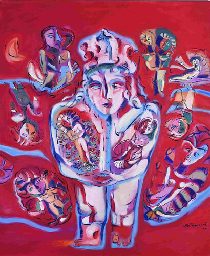 PASE DEL NIÑO EN ROJOS by Miguel Betancourt, Painting for Sale on Select
