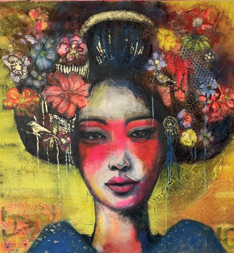 Portret of a Geisha Yellow by Luus Blankenaauw, Painting for Sale on Select