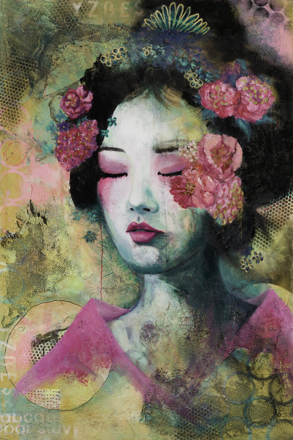 Portret of Geisha Orange / Red Luus Blankenaauw Original painting for sale