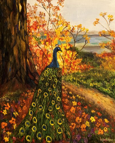 Peacock On The Hill by Michael Hartstein, Painting for Sale on Select