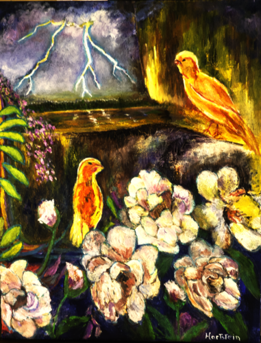 Golden Wings Under Electric Sky by Michael Hartstein, Painting for Sale on Select