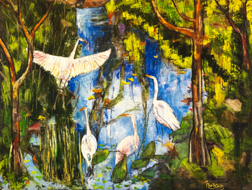 Gathering Egrets by Michael Hartstein, Painting for Sale on Select