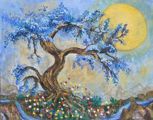 Old Tree and Owl von Michael Hartstein, Malerei kaufen auf Select