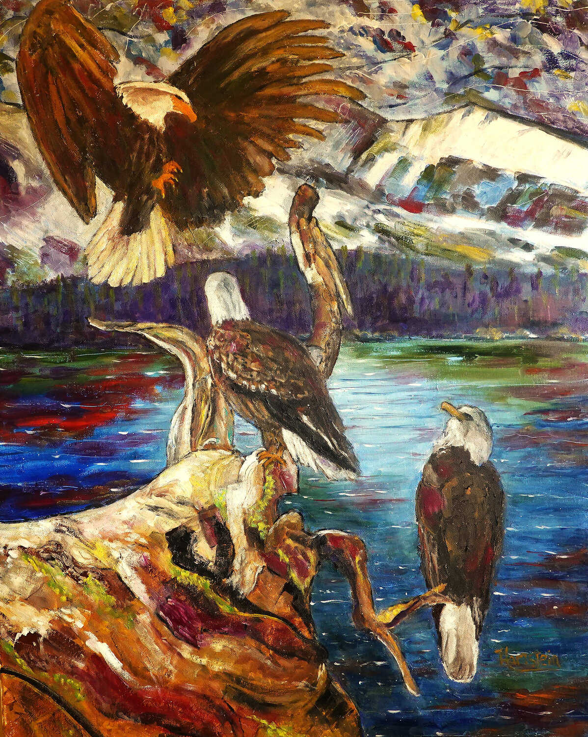 Three Eagles Michael Hartstein Original painting for sale