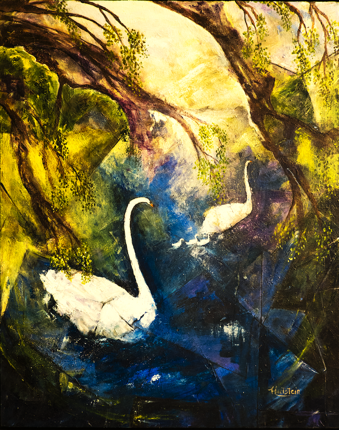 Swan Family Michael Hartstein Original painting for sale