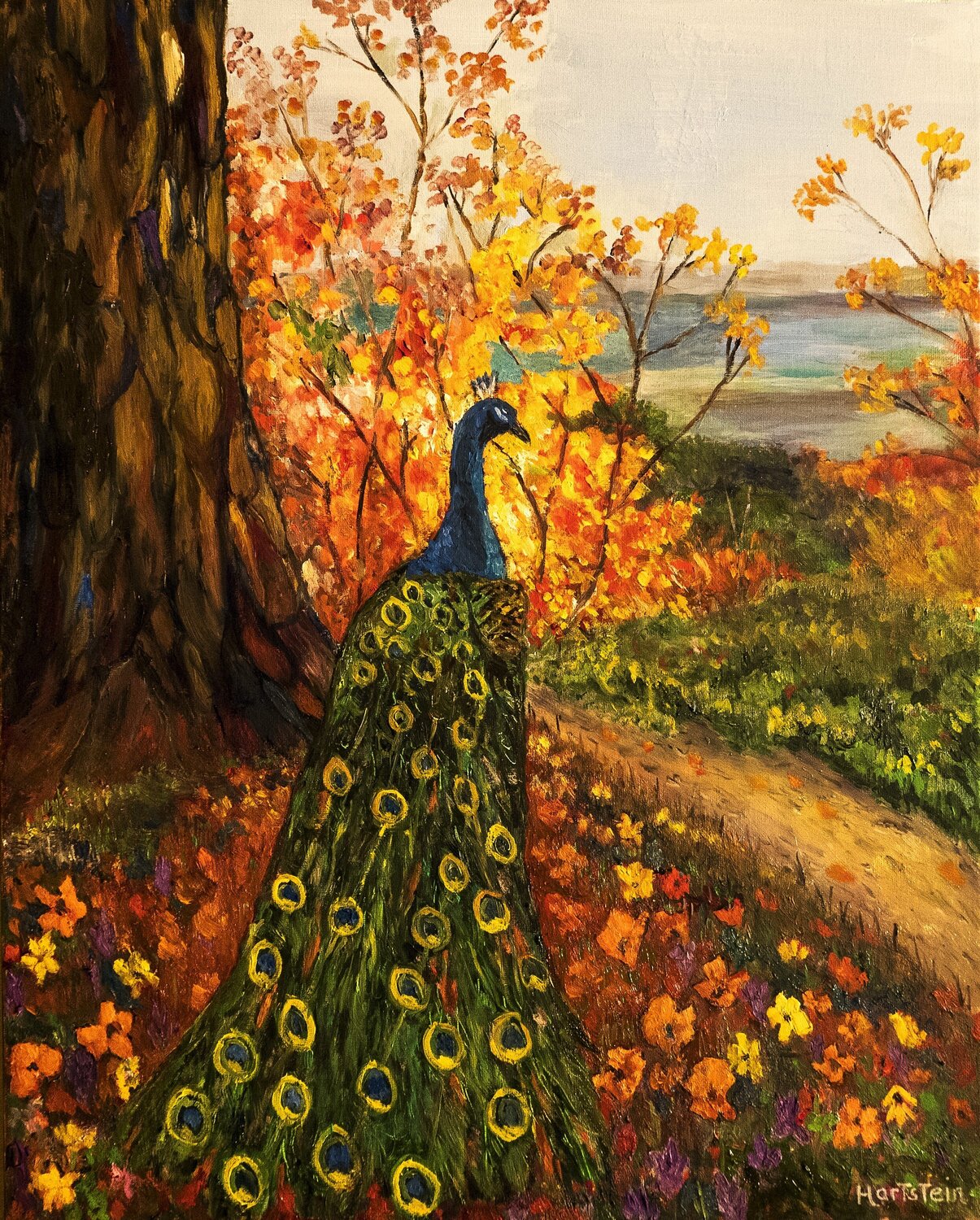 Peacock On The Hill Michael Hartstein Original painting for sale
