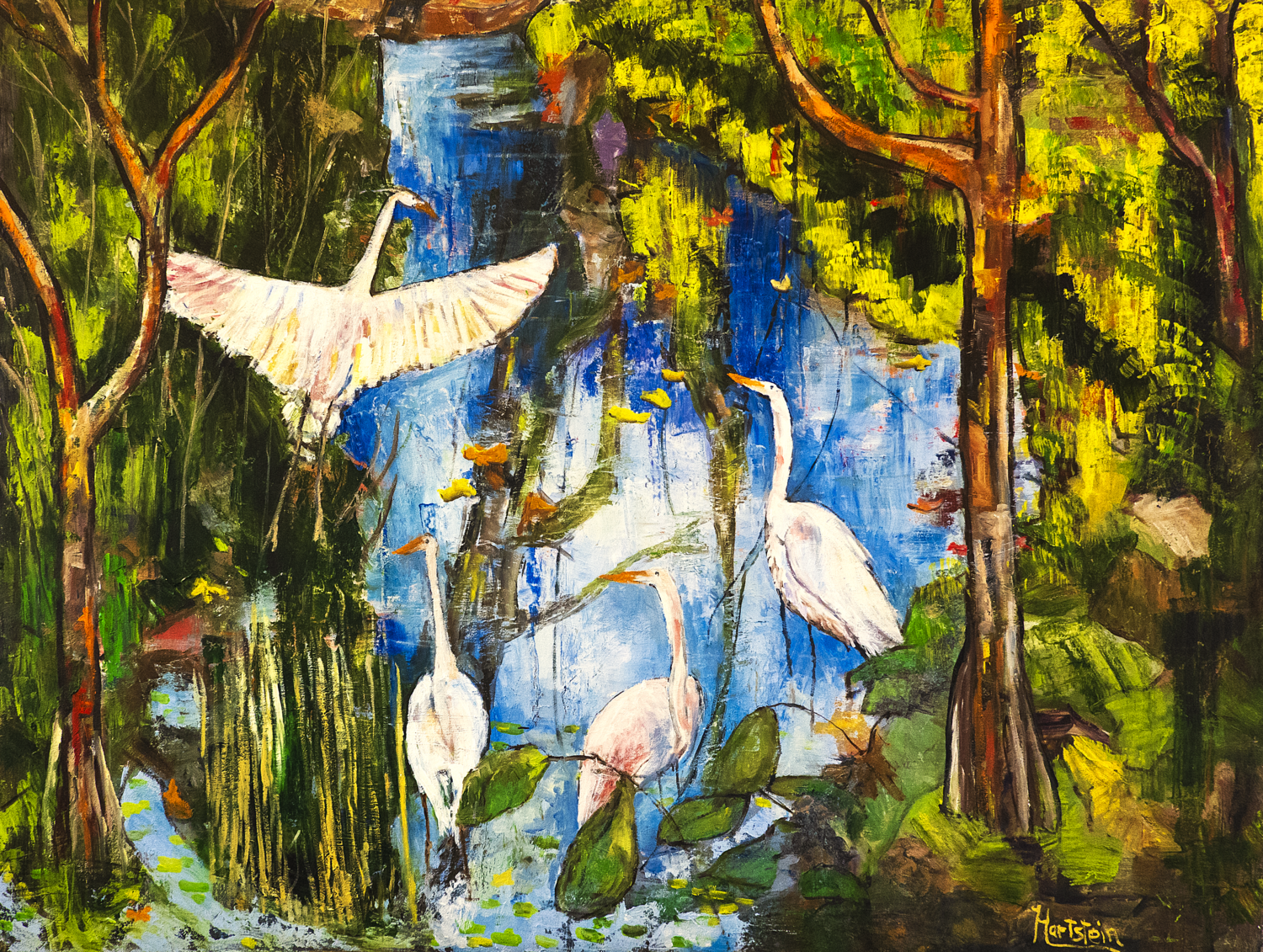 Gathering Egrets Michael Hartstein Original painting for sale
