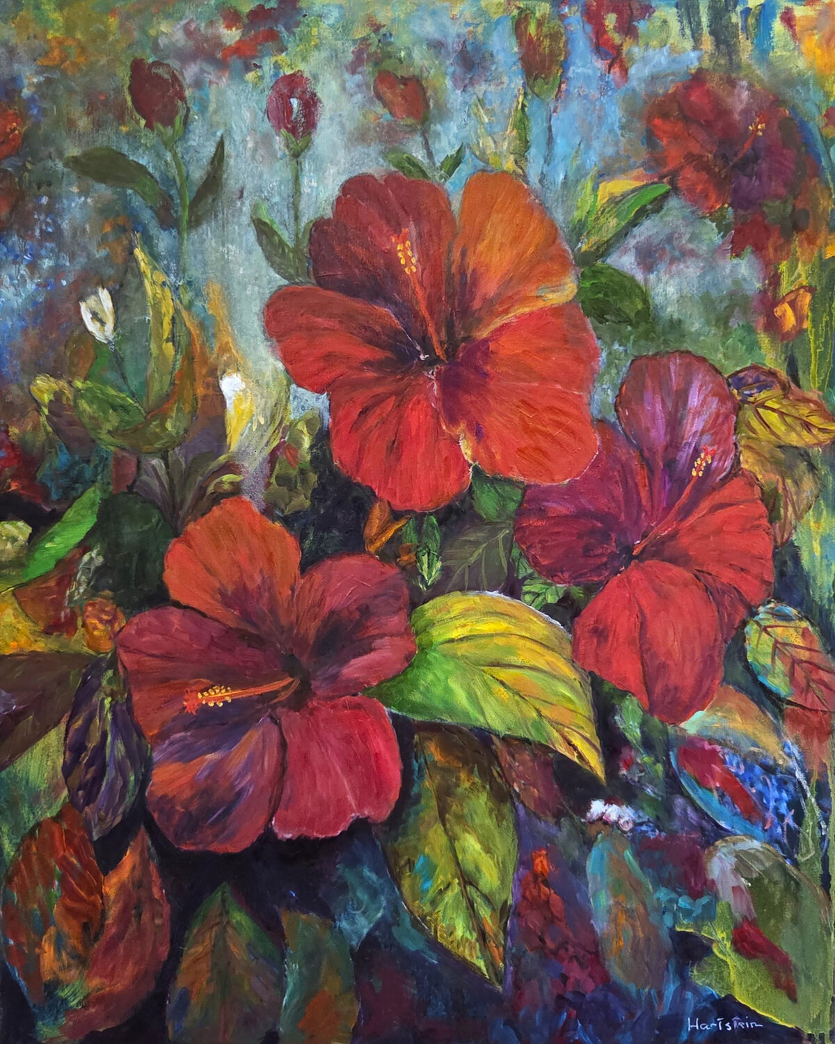 Hibiscus Color Burst Michael Hartstein Original painting for sale