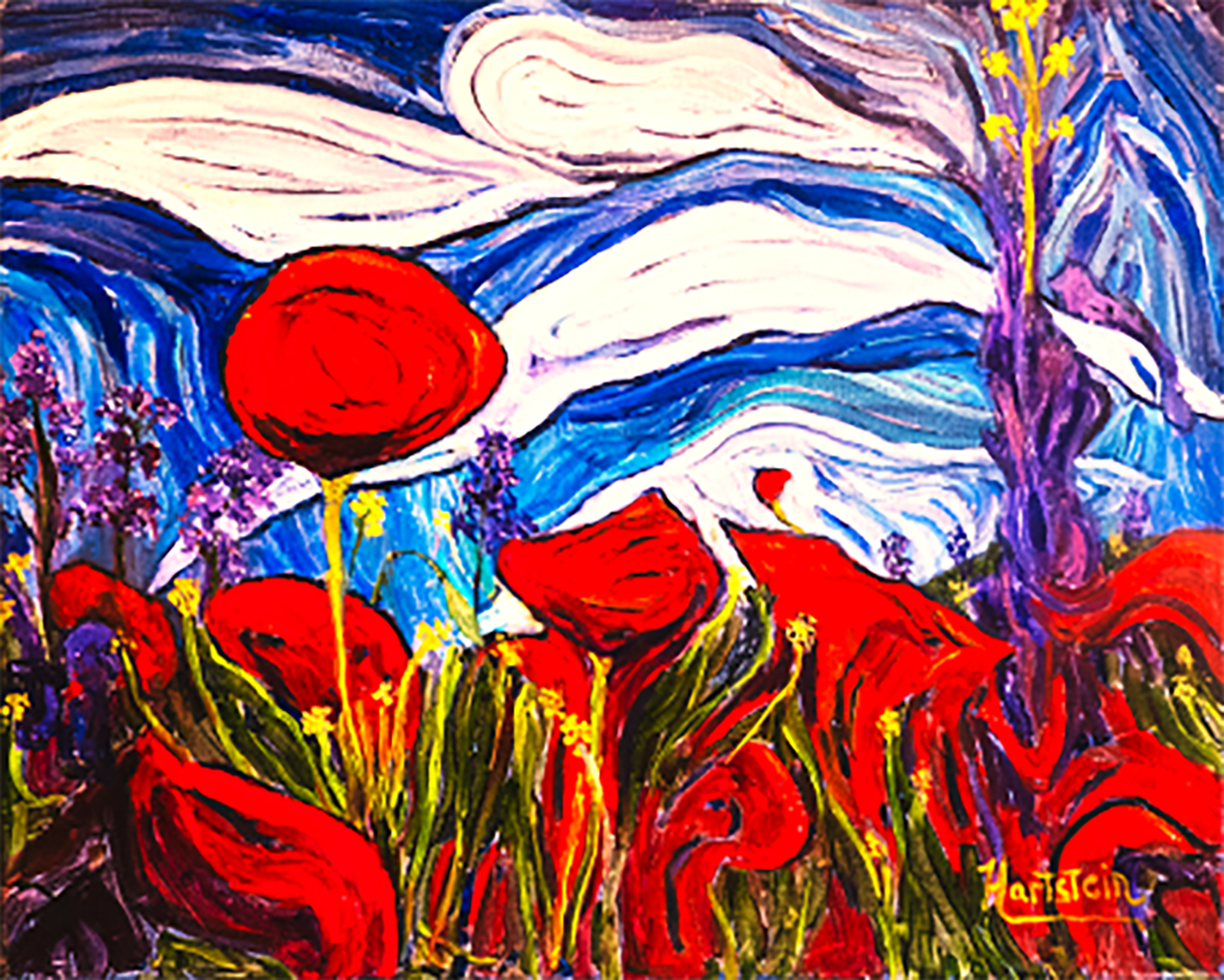 Poppy Fantasy- Van gogh style art Michael Hartstein Original painting for sale