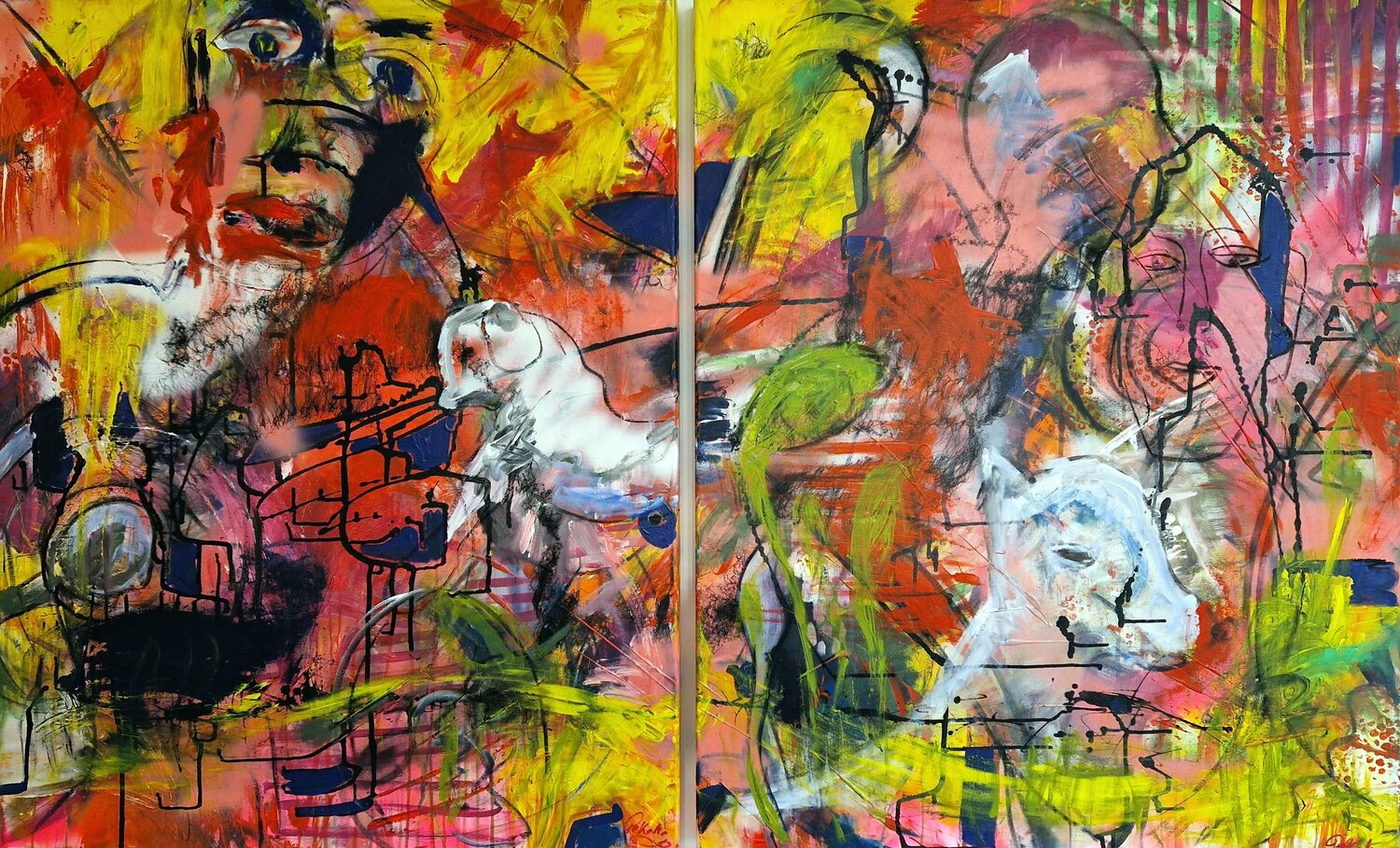 Traumwelt (Diptychon) Petra Kohns-Merges Original painting for sale