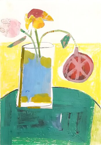 Stillleben 4 Blumen Vase in My House on My Table by Claudette Griffiths, Painting for Sale on Select