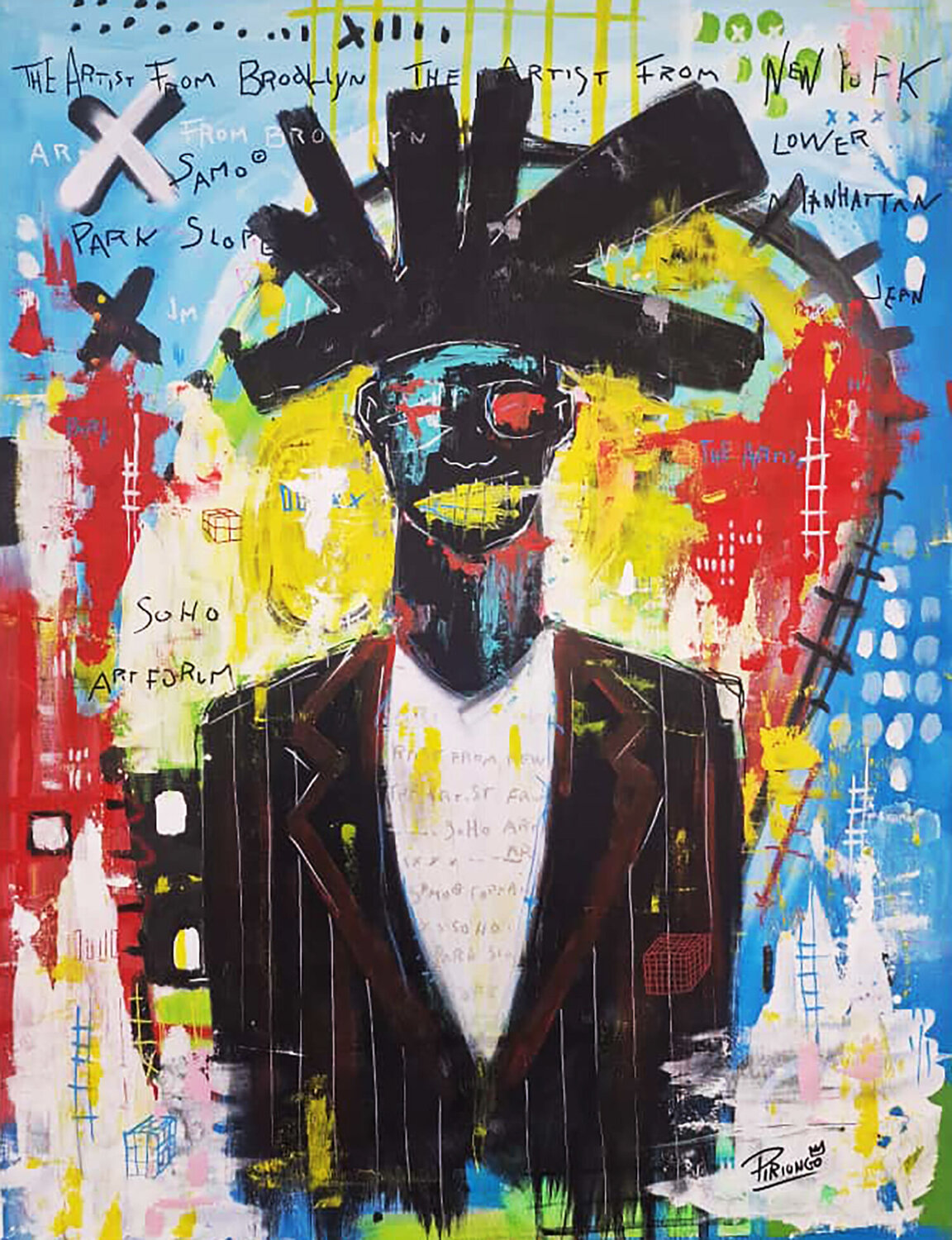 The artist in Park Slope Piergiorgio Leonforte aka Piriongo Original painting for sale