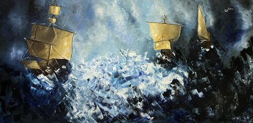 La Niña, La Pinta y la Santa María by Erika Escribano Martinez, Painting for Sale on Select