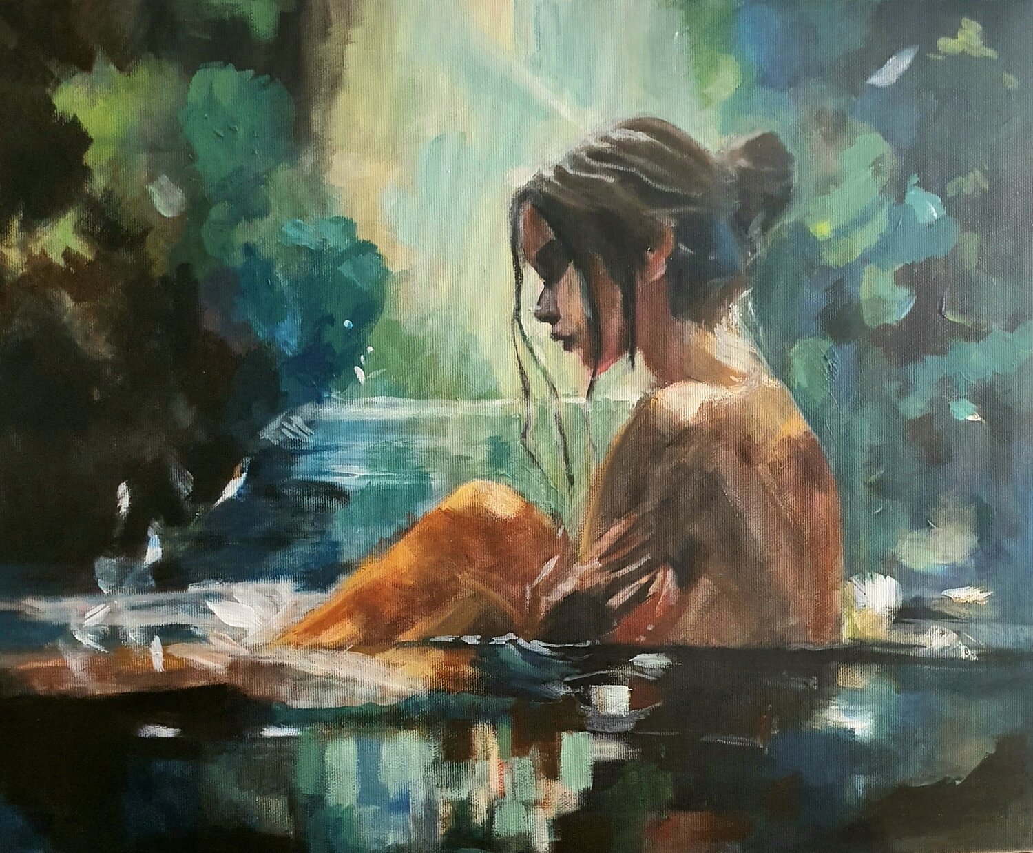 donna che fa il bagno nella natura Monica Catto Original painting for sale