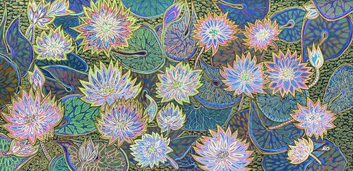 Golden Lilies by Olga 'ROArtUS' Rokhmanyuk, Painting for Sale on Select