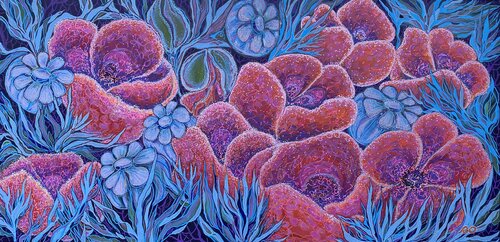 Frosty poppies by Olga 'ROArtUS' Rokhmanyuk, Painting for Sale on Select