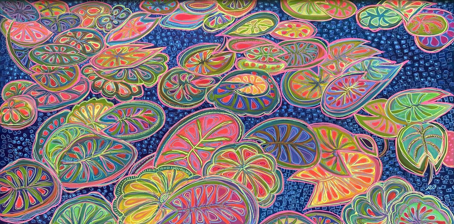 Autumn Lily Leaves Olga 'ROArtUS' Rokhmanyuk Original painting for sale