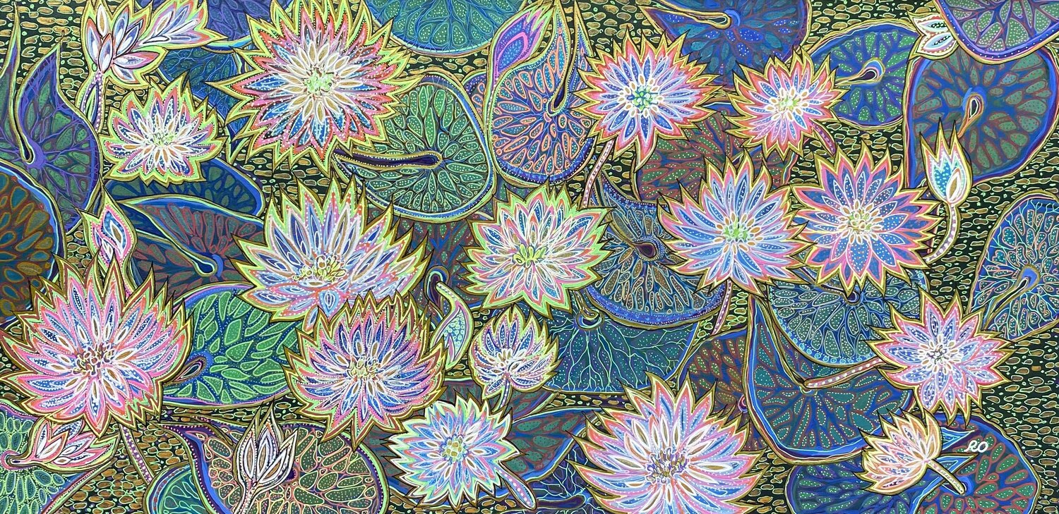 Golden Lilies Olga 'ROArtUS' Rokhmanyuk Original painting for sale