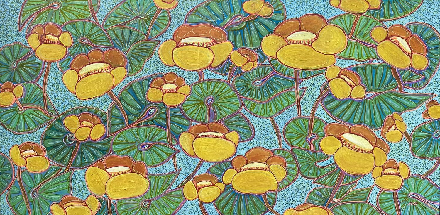 Yellow water Lilies Olga 'ROArtUS' Rokhmanyuk Original painting for sale